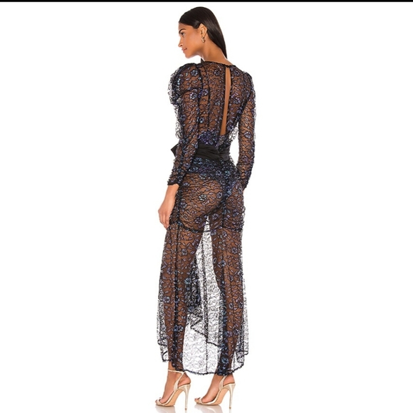 FOR LOVE & LEMONS Sequin & Metallic Navy Blue Rodin Sparkly Sheer Maxi Dress - Picture 2 of 13